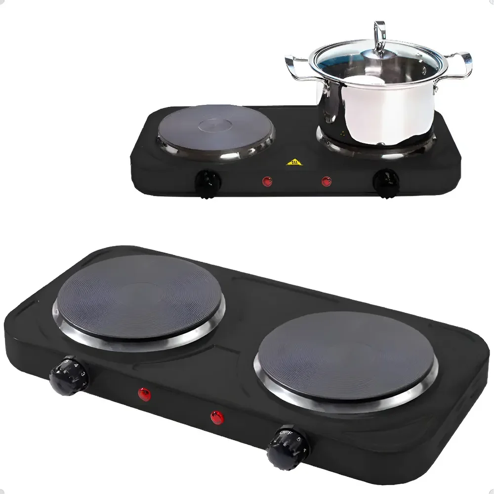 Fogão Fogareiro De Chapa Cooktop Portátil Elétrico Esquenta Rápido 2 Bocas 2000w 110v Preto - Aero Home