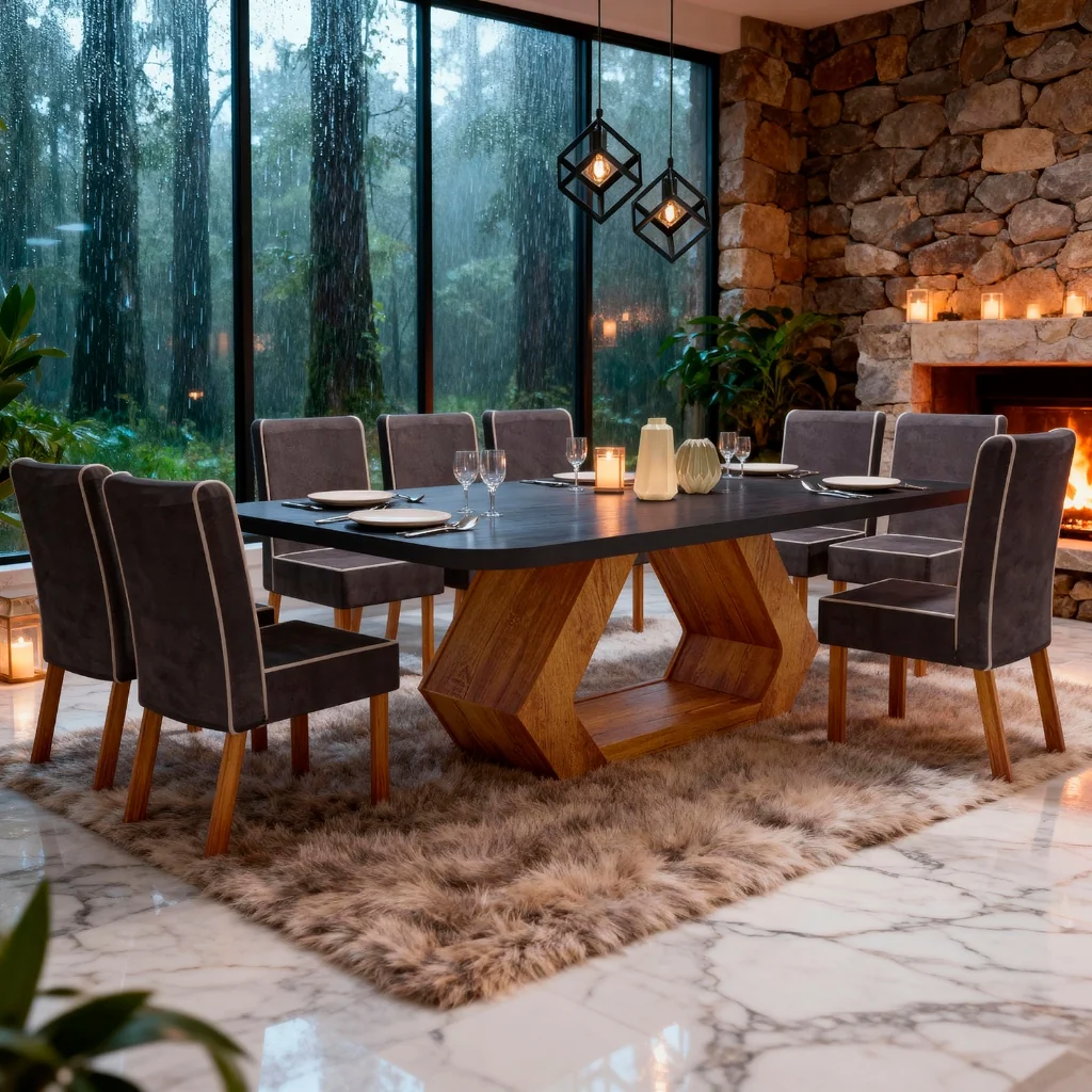 Sala de Jantar 220x110 Lottus MDF/Vidro 8 Cadeiras Bom Pastor