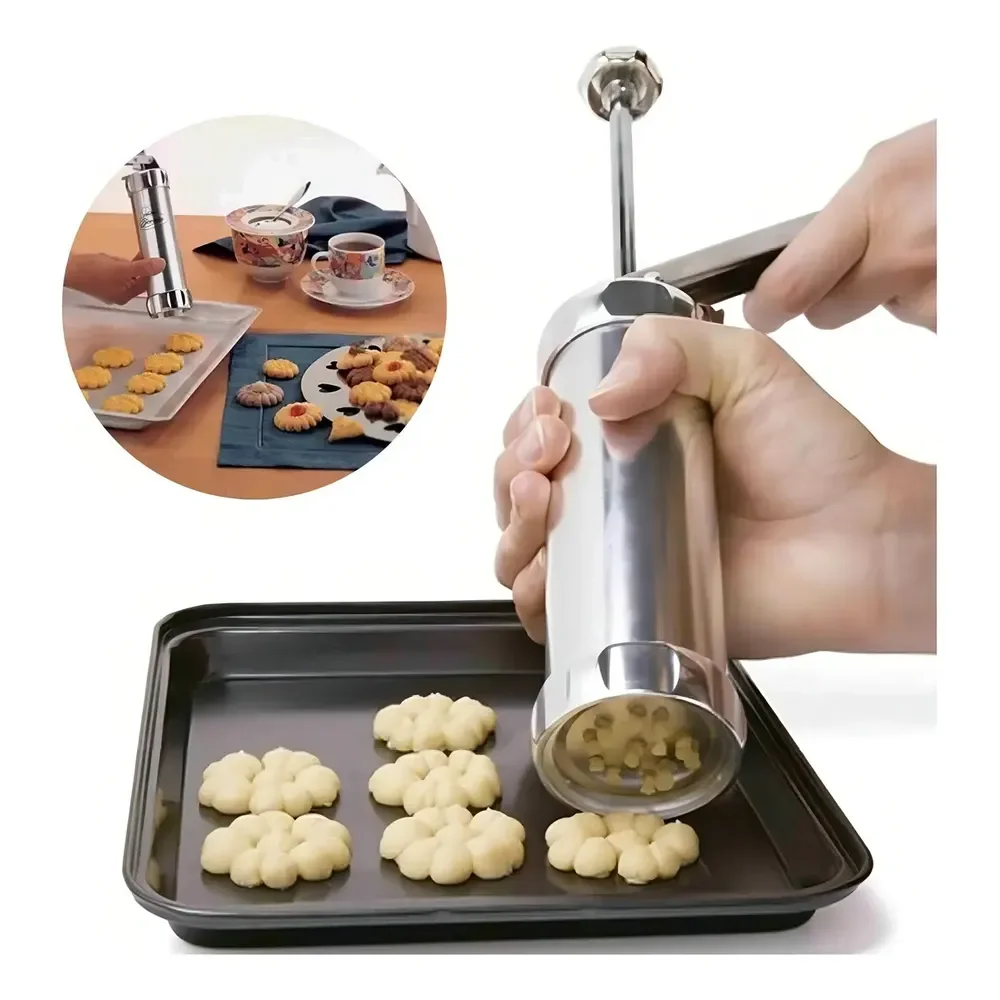 Máquina Modeladora De Biscoito Inox 20 Formas 4 Bicos Cor Prata