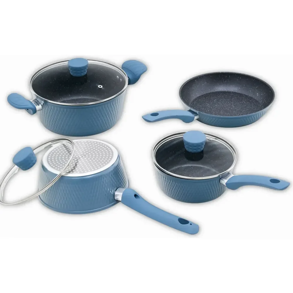Jogo Panela Nano Granito Premiun 7 Pçs Cor Azul