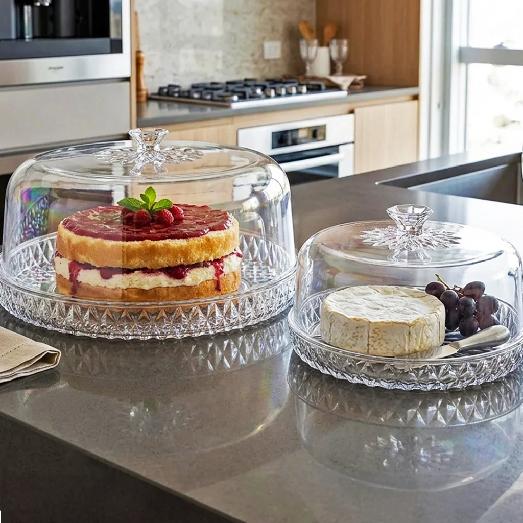 Kit Boleira e Queijeira Mesa Posta Glamour Acrílico com Tampa Decoração