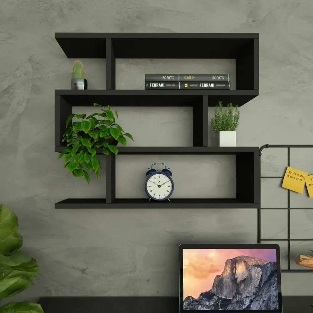 Nicho Zig P15cm Preto Mdf Organizador Escritório Quarto Sala Preto