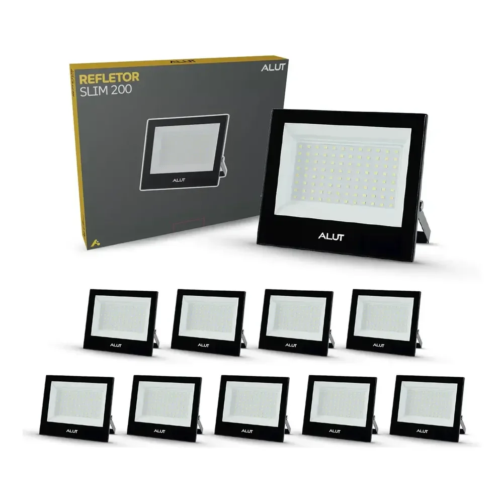 Kit 10 Refletor Led Slim Externo 200w 6500k Branco Frio Ip66 110v/220v Bivolt Preto Cod: ALUT000702-10 Alut By Avant