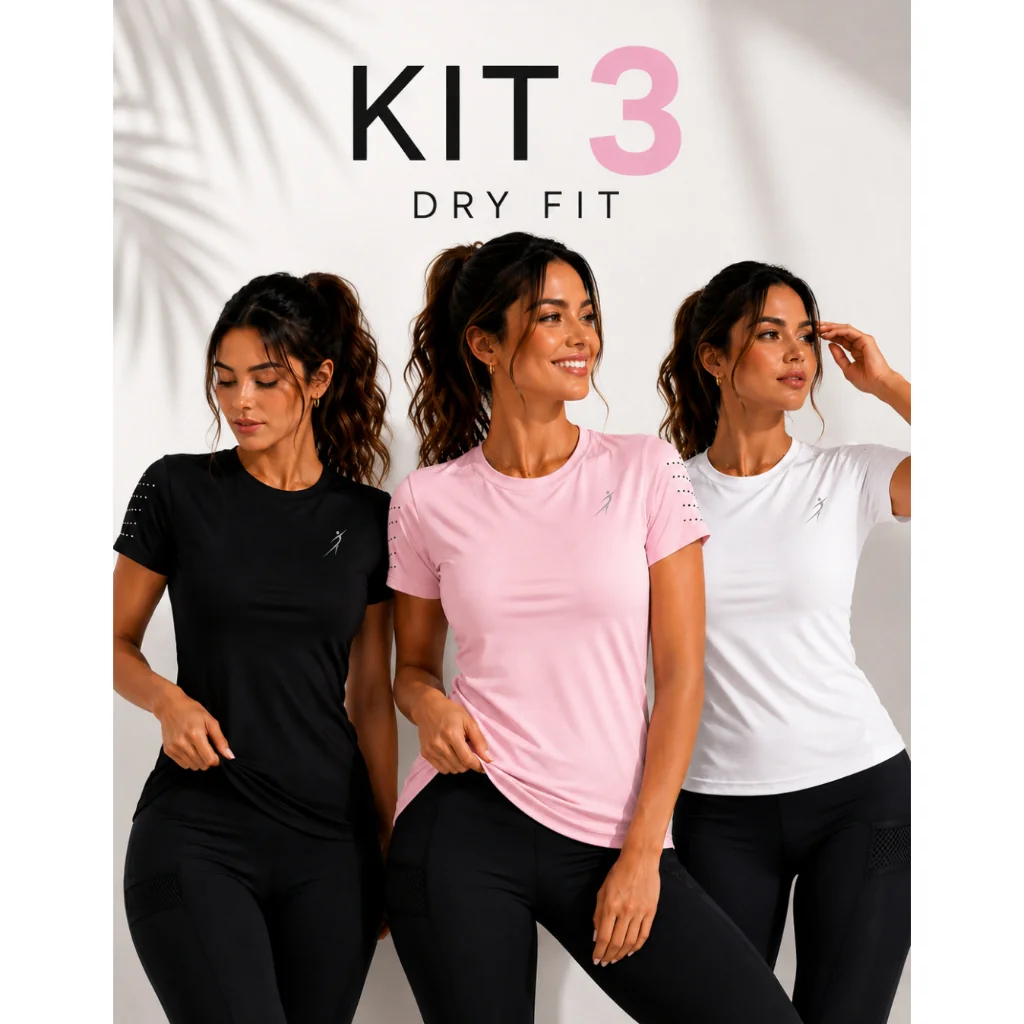 Kit 3 Camiseta Dry Fit Feminina Academia Fitness Treino Corrida Caminhada Esportiva Envio Rápido
