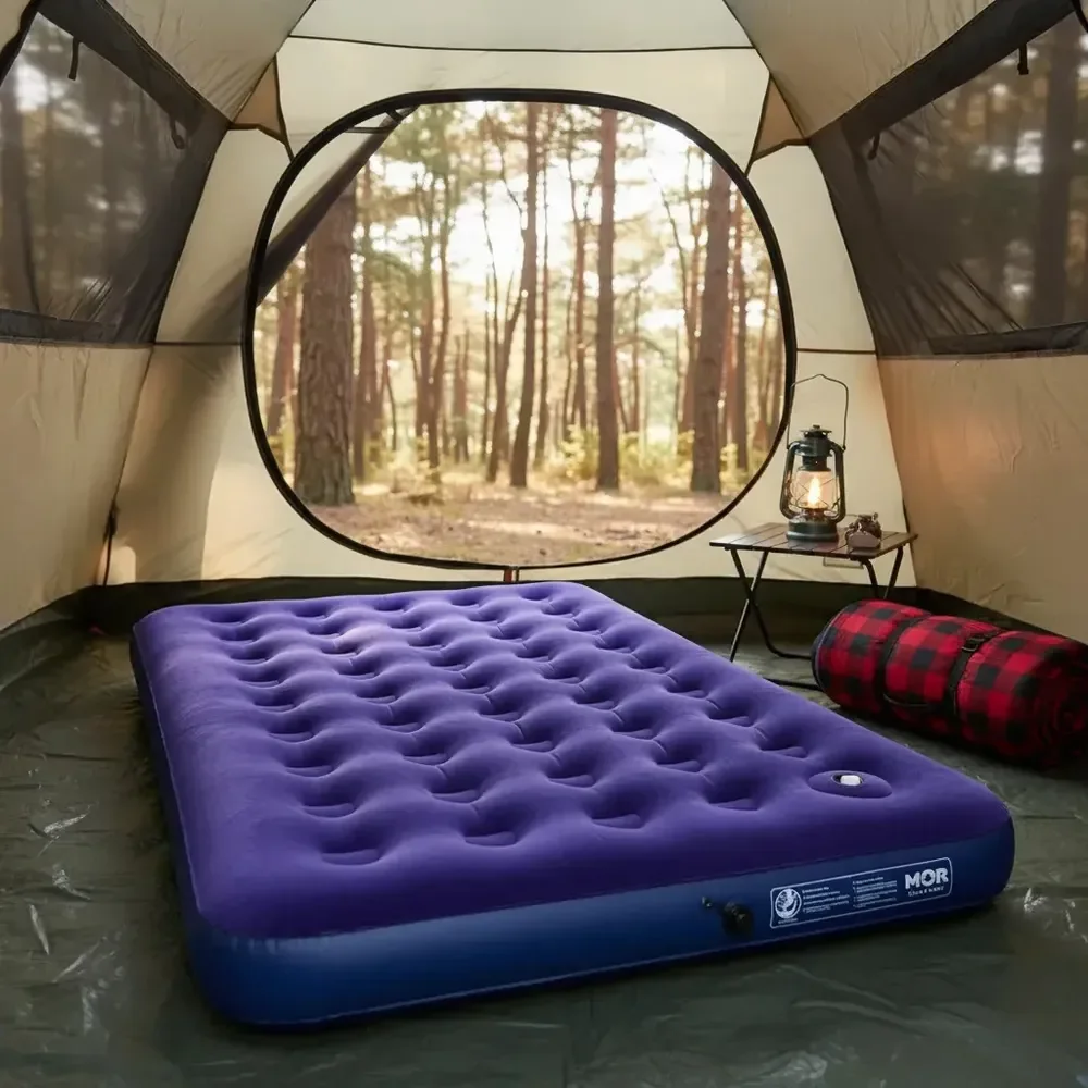 Colchão Inflável Casal Com Inflador Acoplado Camping Mor Azul