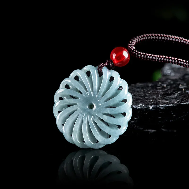 Colar com Pingente de Flor em Jadeíta Birmanesa, Acessórios de Moda, Talismãs, Amuleto Esculpido, Jade Birmanês, Gema Natural