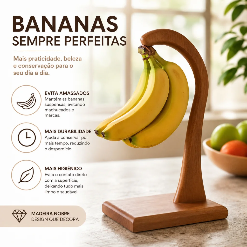 Fruteira Gancho Suporte de Mesa Madeira Maciça Para Pendurar Bananas Frutas