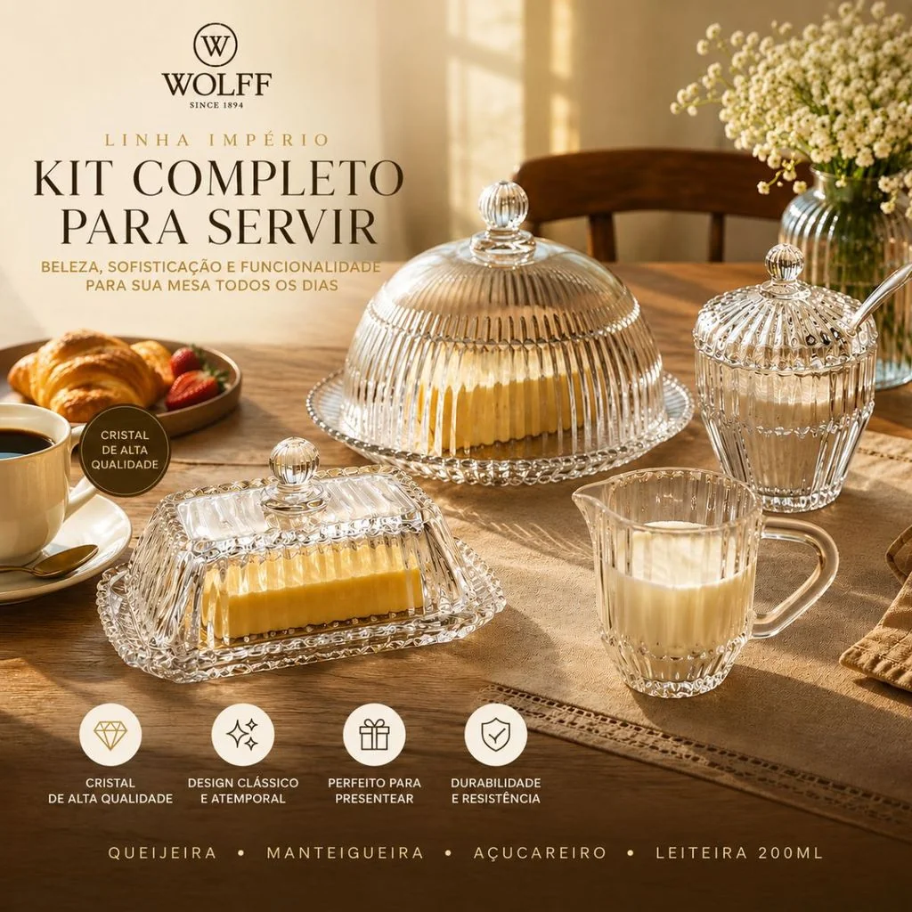 Kit Cristal Wolff Queijeira Manteigueira Açucareiro Leiteira
