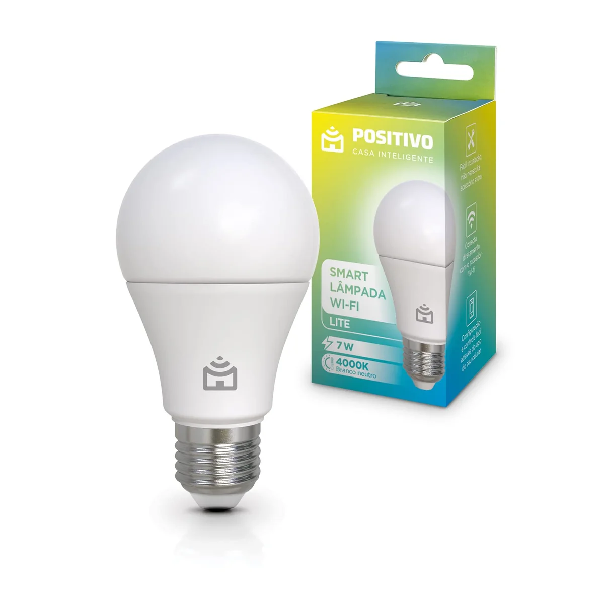 Smart Lâmpada Wi-Fi Lite Positivo Casa Inteligente, Iluminação Branca, 7W, 700 Lúmens, LED, Bivolt, Compatível com Alexa e Google Assistente