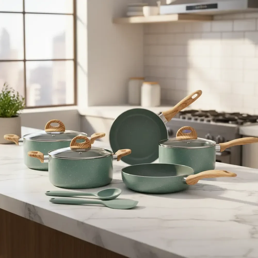 Panelas 5 Peças Indução Brinox + Utensílios Verde Botanika