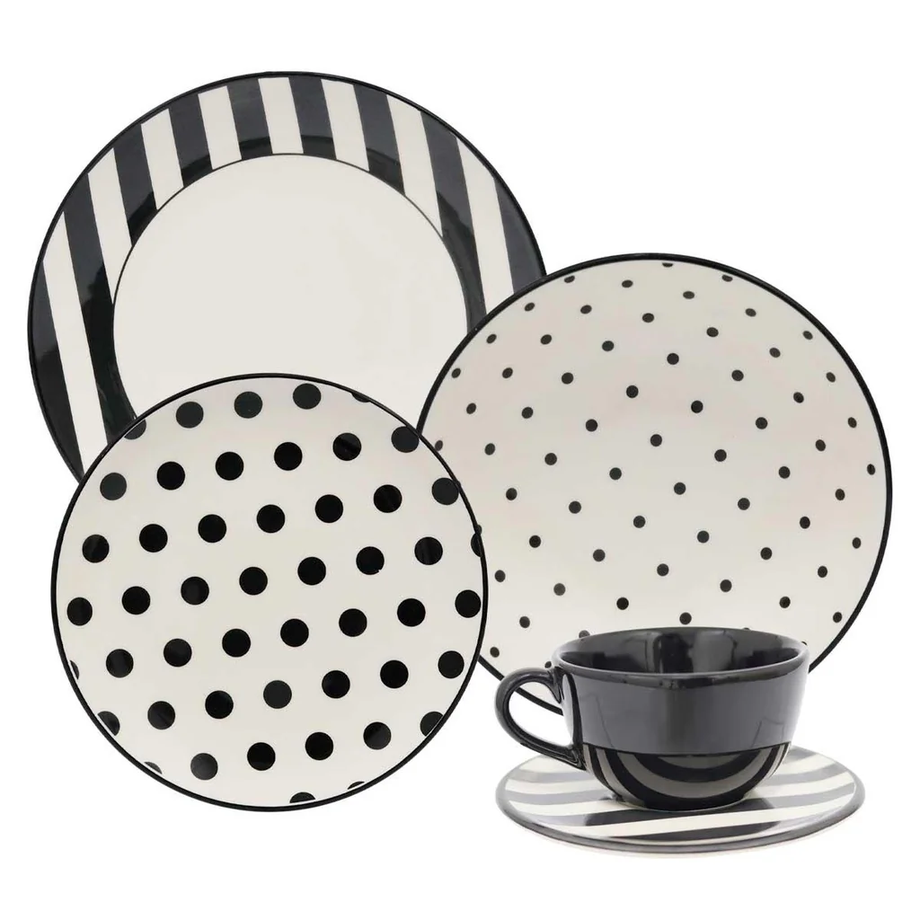 Aparelho de Jantar e Chá 20 Peças Oxford Unni Stripes And Dots