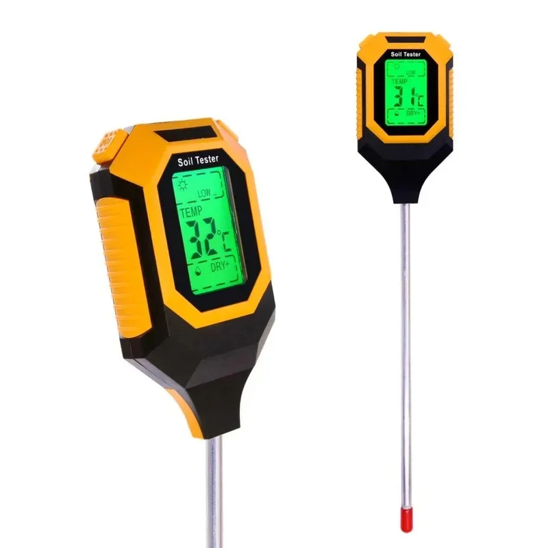 Medidor de Solo 4 em 1, Medidor de Umidade do Solo com Medição de pH, Temperatura e Luz Solar, Medidor Digital de Água para Plantas com LCD Retroiluminado