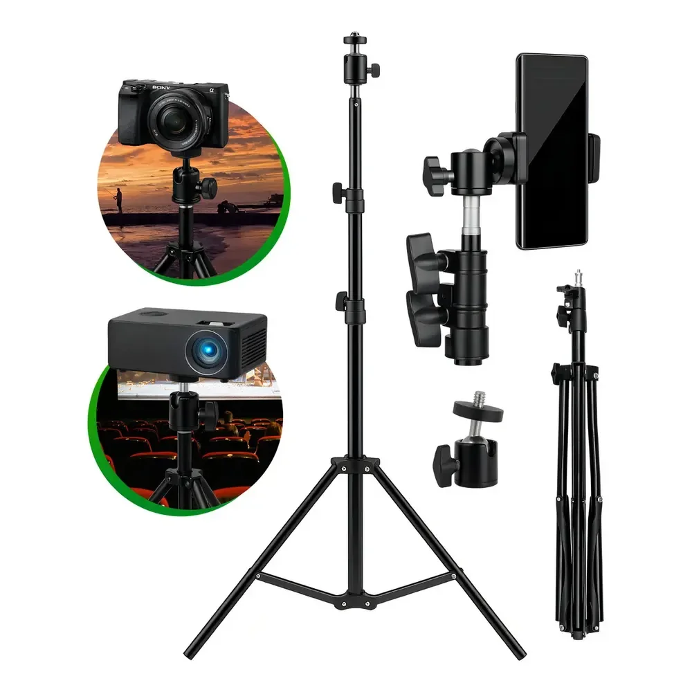 Tripé Profissional Para Celular E Câmera Pedestal 2,1m Suporte Horizontal E Vertical Preto