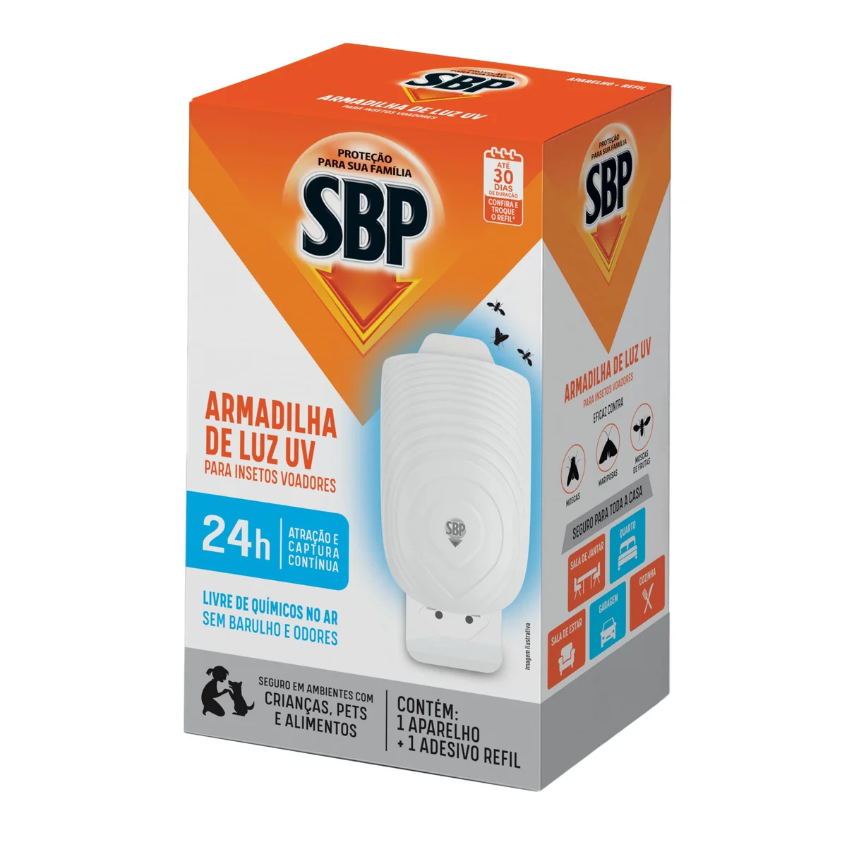 SBP Armadilha de Luz UV para Insetos Voadores, Captura Contínua 24h, Sem Químicos no Ar, Sem Cheiro, 1 Aparelho + 1 Refil