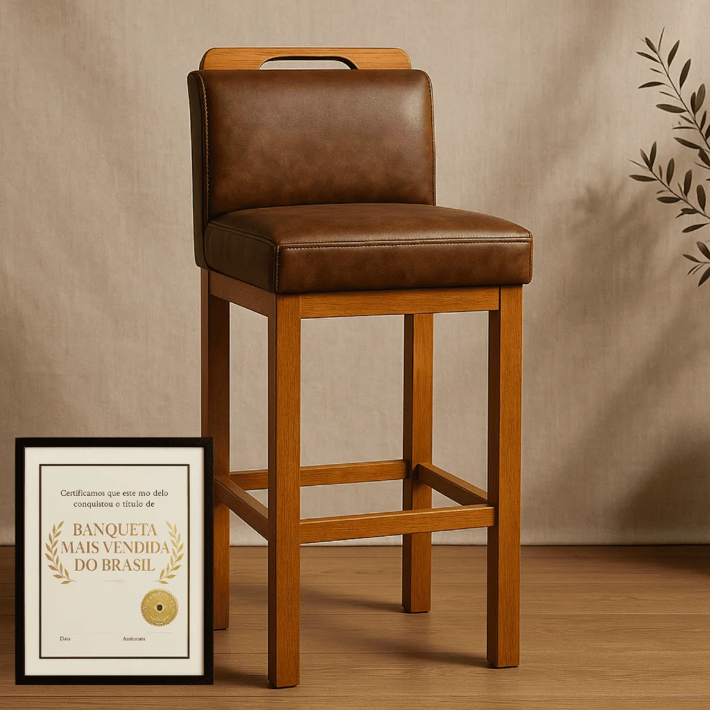 Banqueta Alta Com Encosto Para Area Gourmet, Banqueta De Balcão De Cozinha Bancada Bistro Courissimo