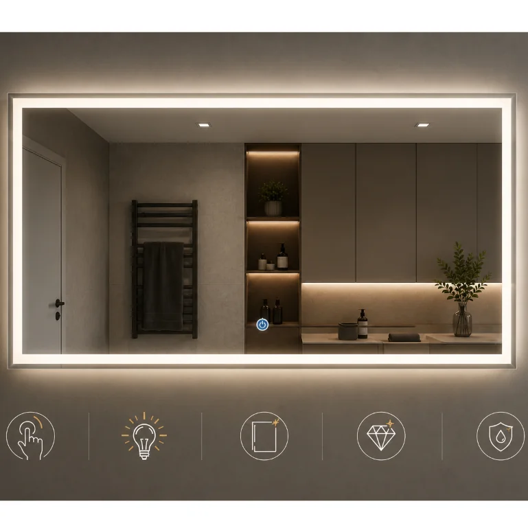 Espelho LED 120x70cm – com touch e led 3 cores