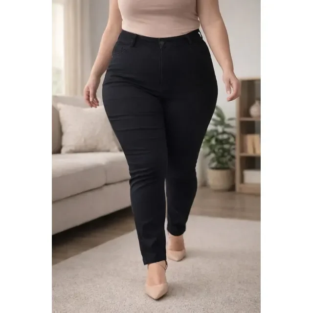 Calça Jeans Plus Size Feminina Skinny Com Lycra Cintura Alta