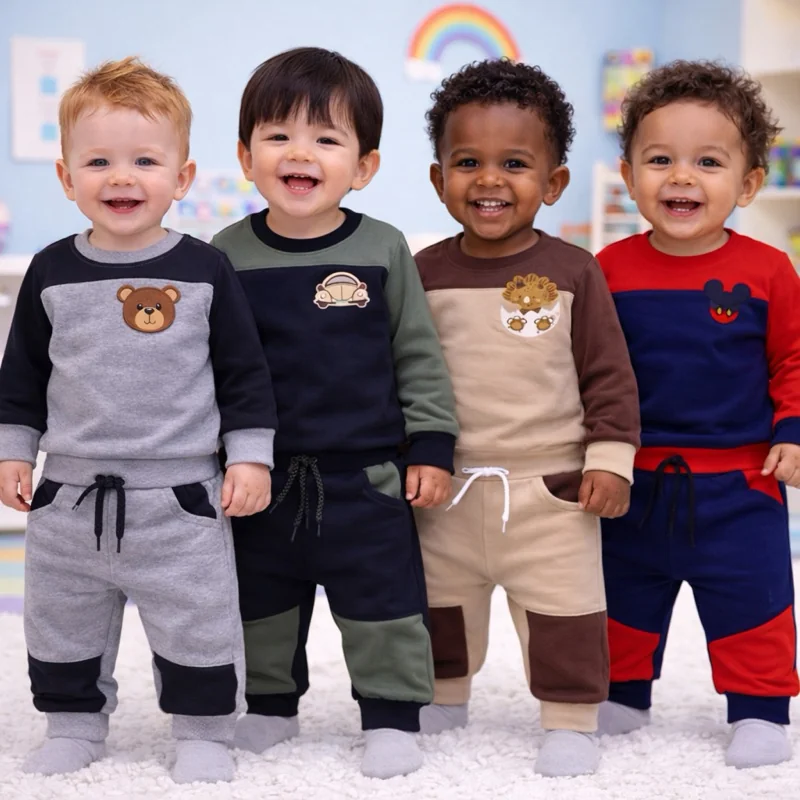 Conjunto Moletom 2 cores Flanelado Bebê MENINO Calca e Blusa– inverno - RN ao 2 Anos
