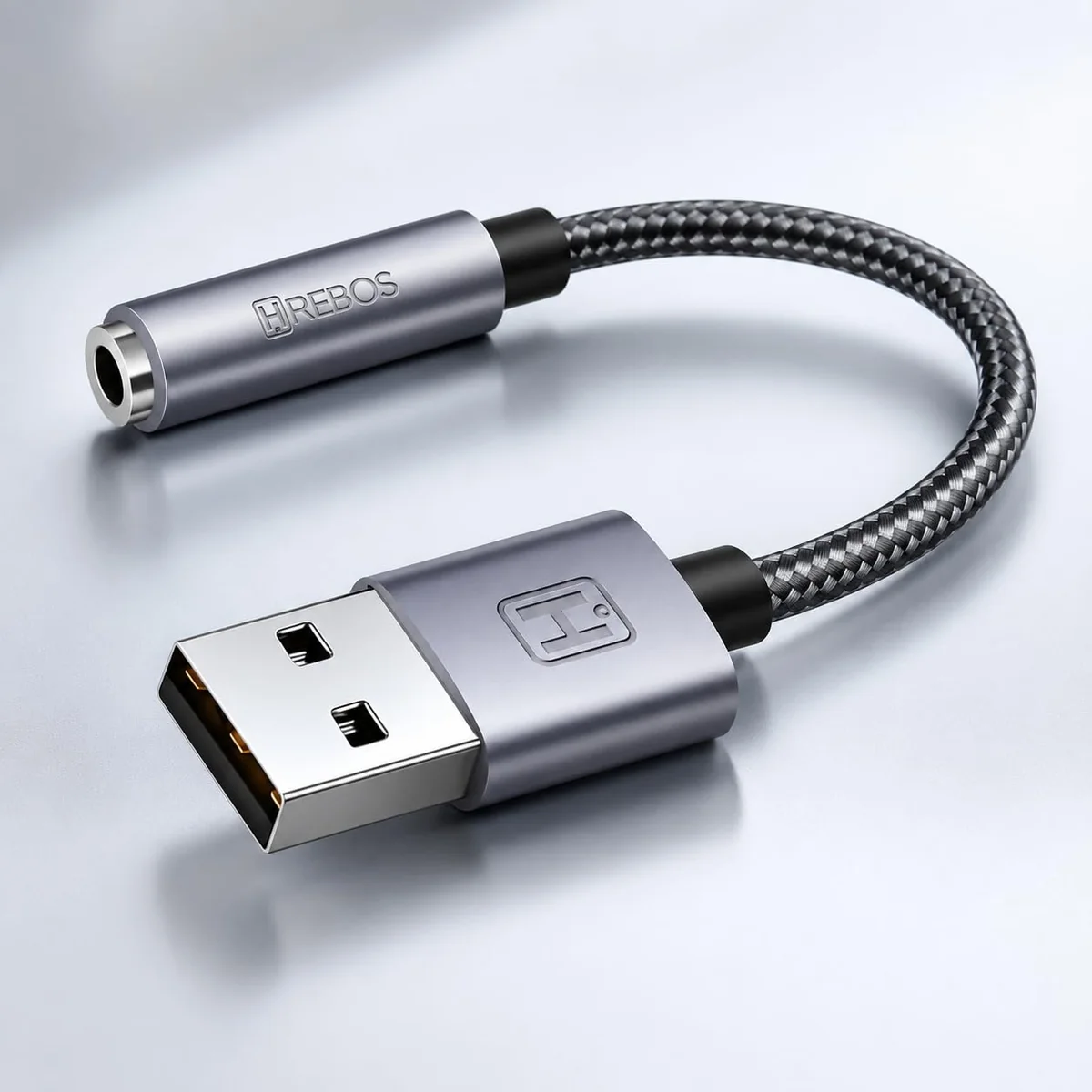 Adaptador de Áudio USB para P2 3.5mm Premium, Conversor USB para Fone de Ouvido e Microfone, Áudio Hi-Fi Estéreo, Cabo Trançado Reforçado, Compatível com PC e Notebook