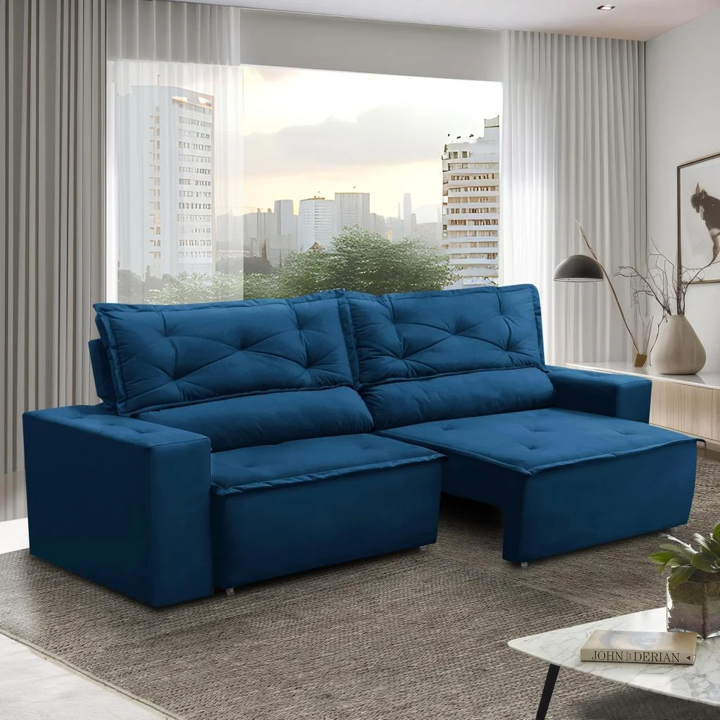Sofá Retrátil e Reclinável 3 lugares com Molas 1,80m Livia Suede Adonai Estofados