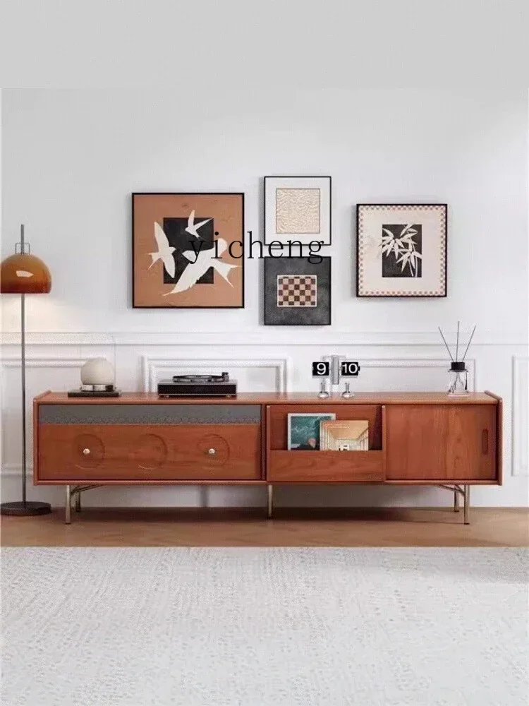 r5.13 Ruer Wood Vintage Armário de TV de Chão em Madeira Maciça com Mesa de Centro
