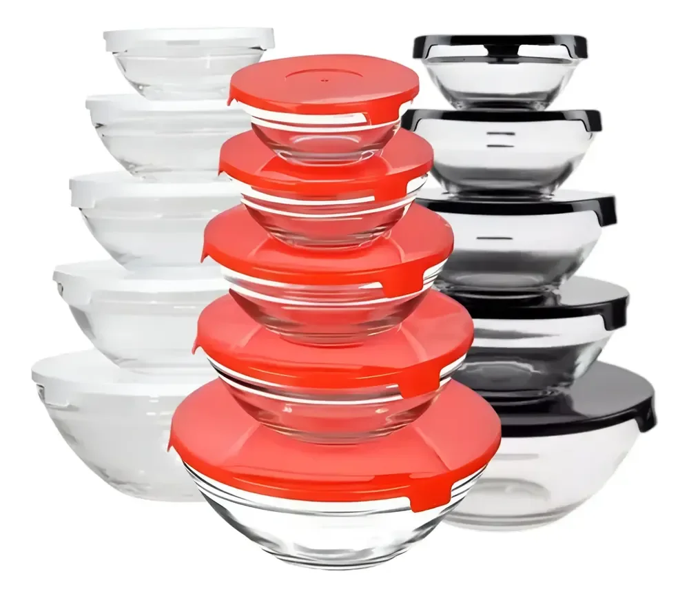 Kit 5x Pote Vidro Com Tampa Plástico Redondo Cores Diversas Vermelho