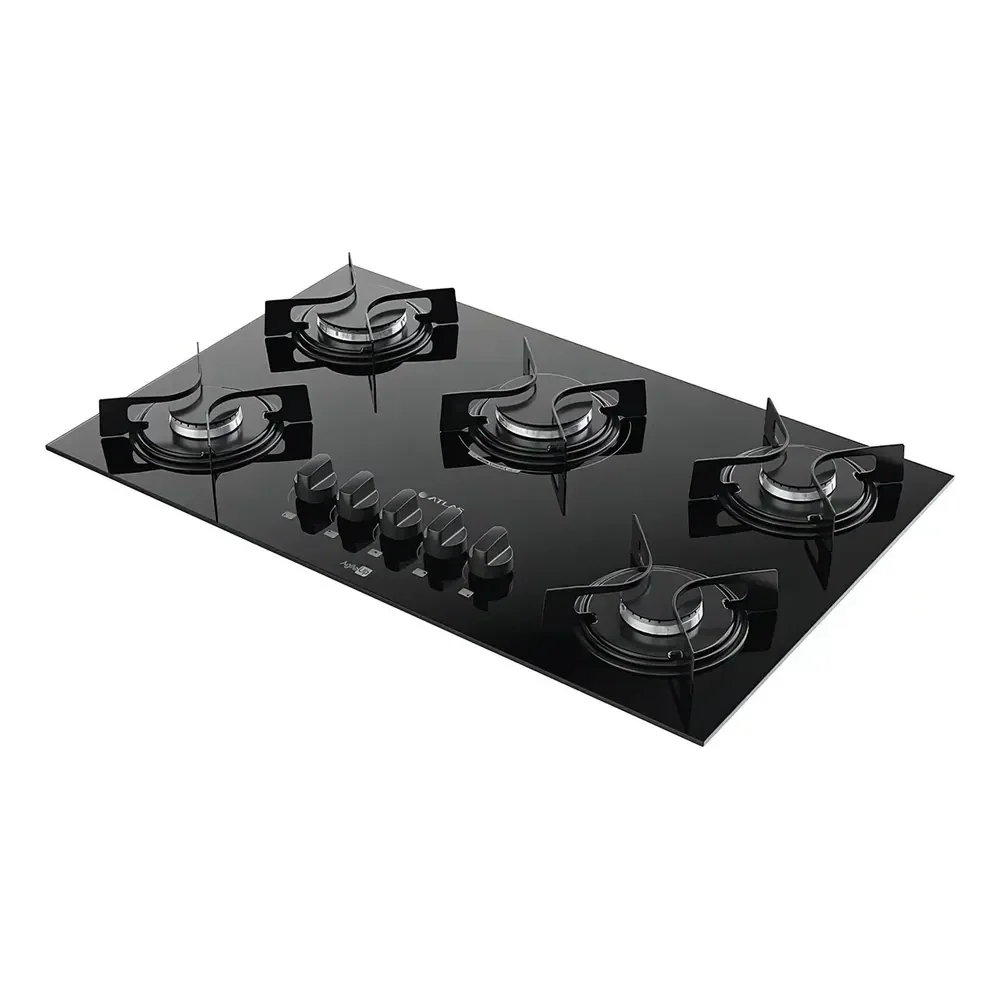 Cooktop 5 Bocas Atlas Agile Up Preto Com Mesa De Vidro E Mega Chama 127/220v