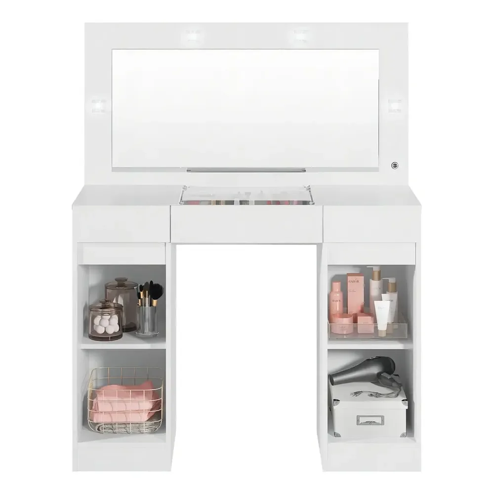 🛍 Penteadeira Camarim Com Espelho E Led 3 Gavetas Studio Beaut Branco
