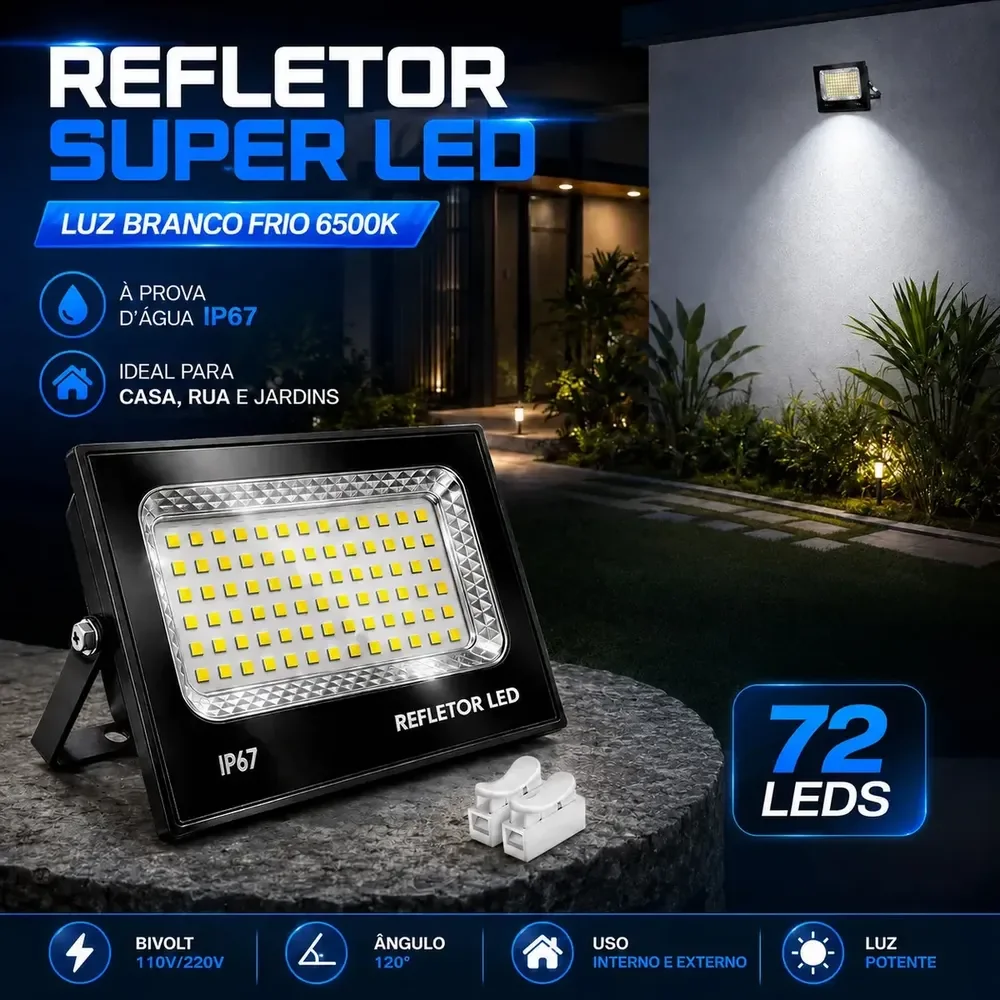 Kit 3 Refletores LED 200W VERUNTO Branco Frio IP67 Alumínio