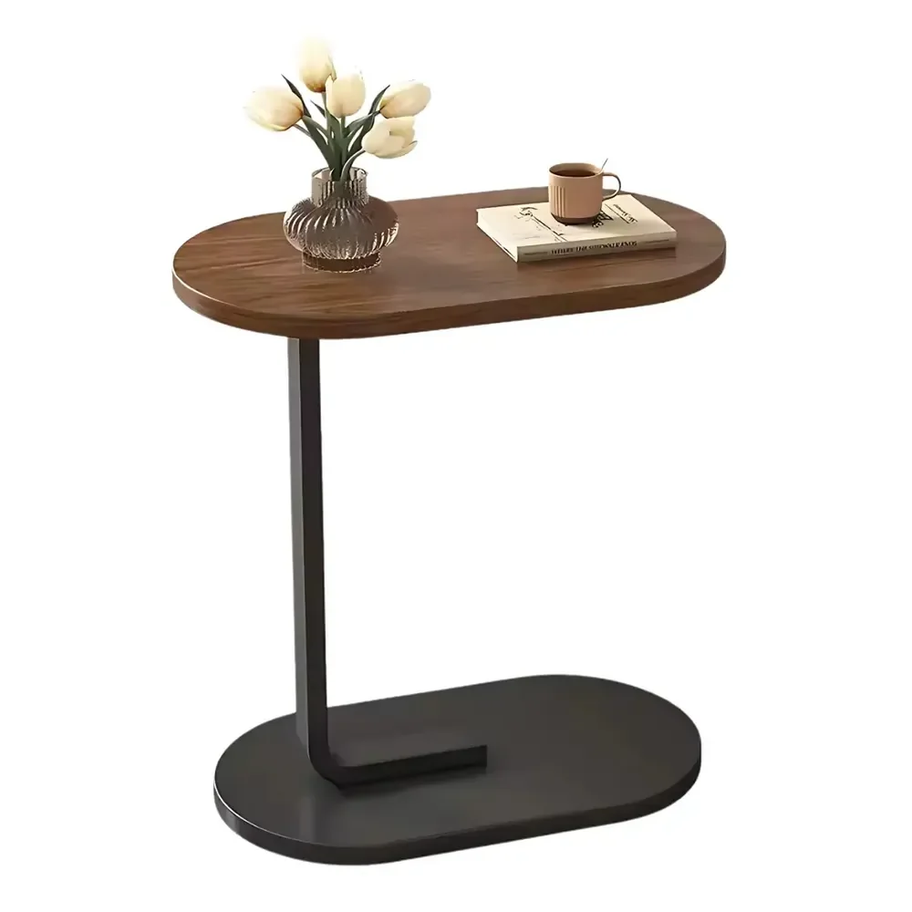 Mesa De Apoio Chocolate De Canto Lateral Notebook Café Para Sofá Cama Mdf Base Aço Decoração Multiuso Suporte Leitura