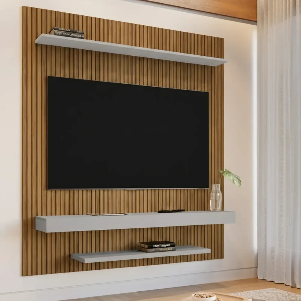 Painel Ripado Para Tv Até 60 Polegadas Impressão Hb Cinamomo/off-white