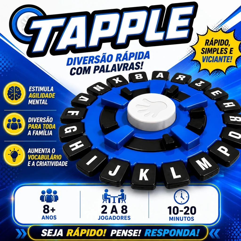 Jogo Tabuleiro Tapple, Stop que Trava Letras com Temporizador MEDIO 20cm, Versão Português