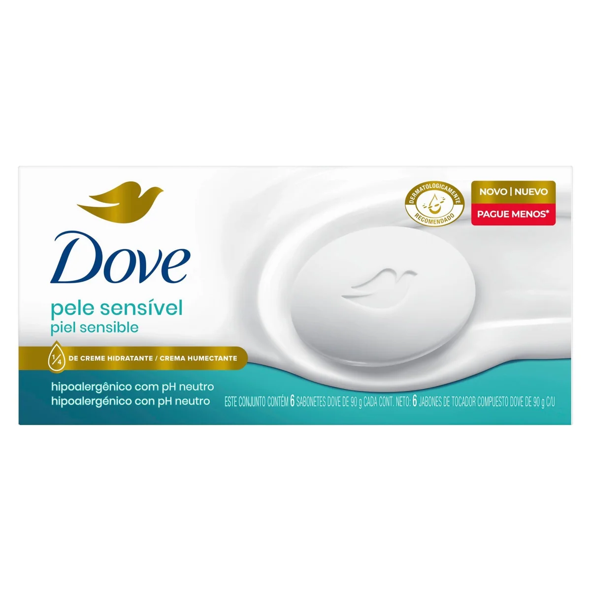Dove Sabonete em Barra Pele Sensível 90g 6 Unidades