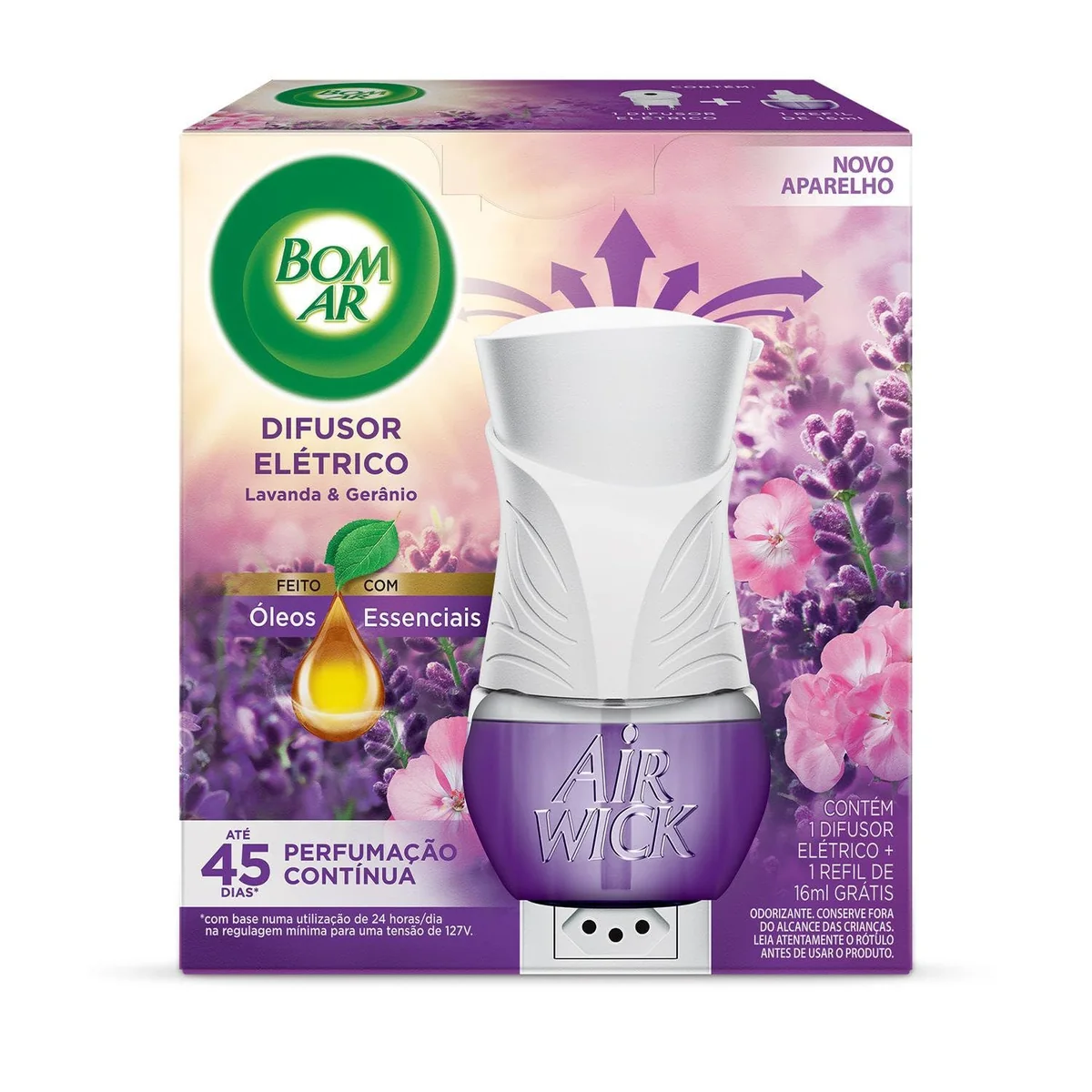 Bom Ar Difusor Elétrico Lavanda e Gerânio Aparelho + Refil 16ml
