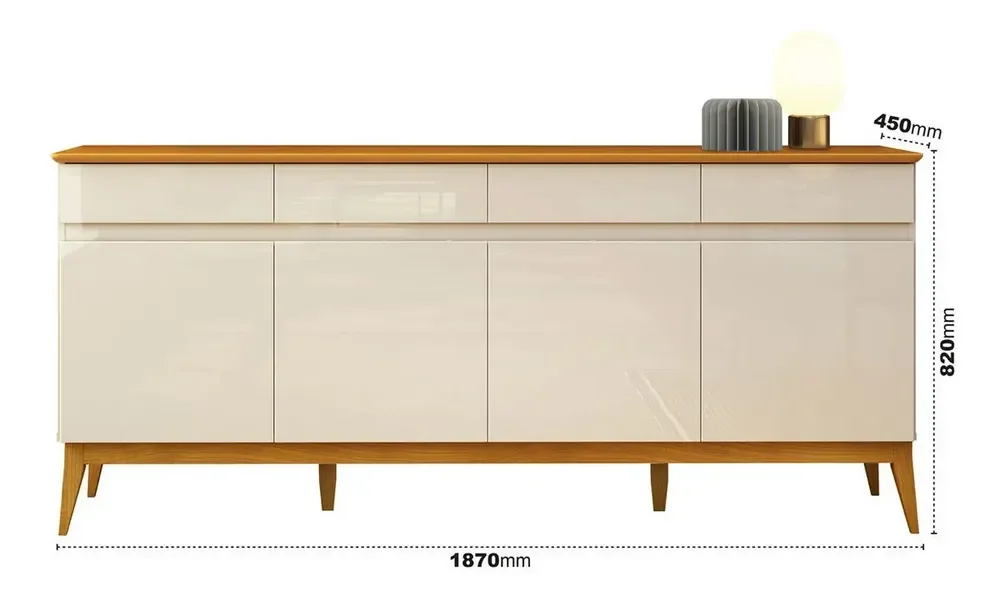 Buffet Madeira Magnum EDN Móveis 4 Portas 4 Gavetas Off White Cedro