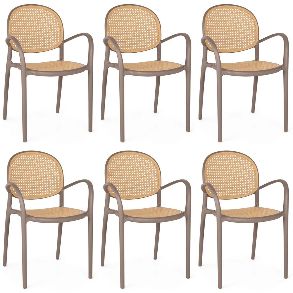 Kit 6 Cadeiras de Jantar Roma com Braço para Sala e Cozinha