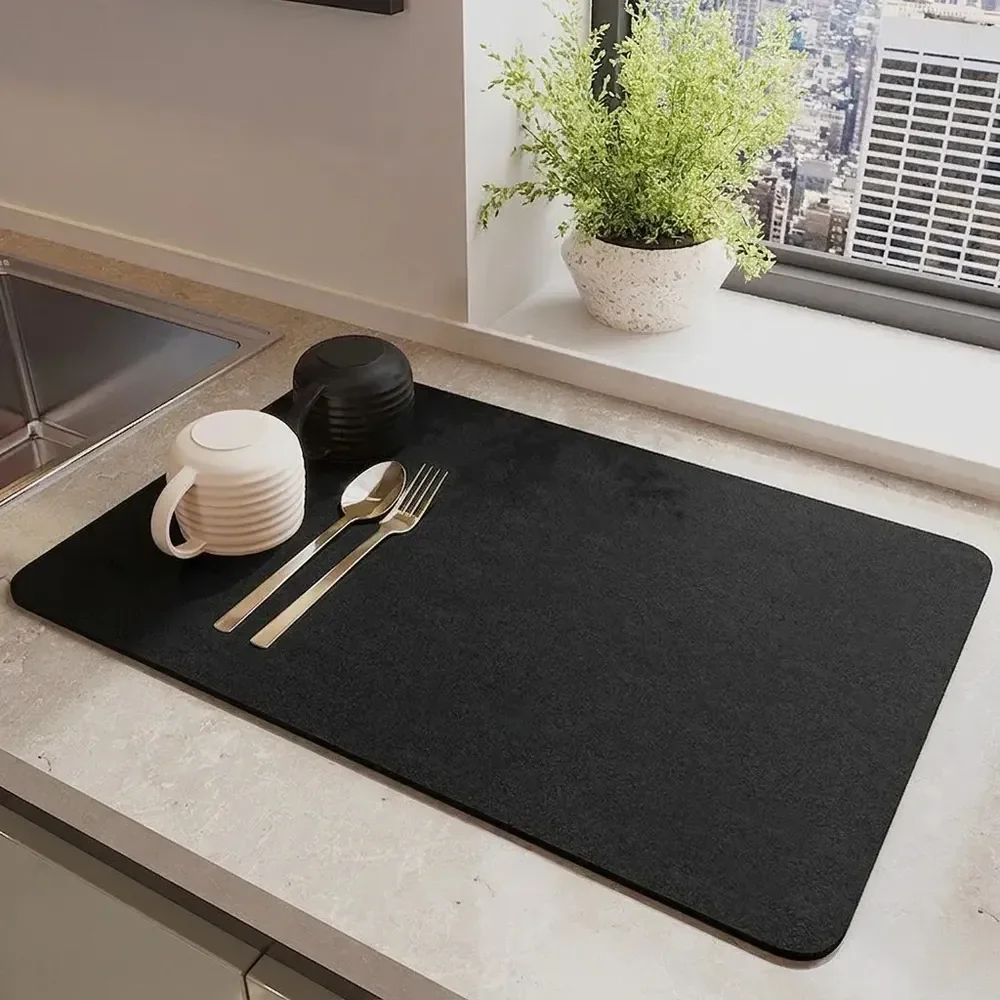 Tapete De Pia Mágico Escorredor De Louças Alta Absorção 40x50 Antiderrapante Para Cozinha Balcão Moderno Preto
