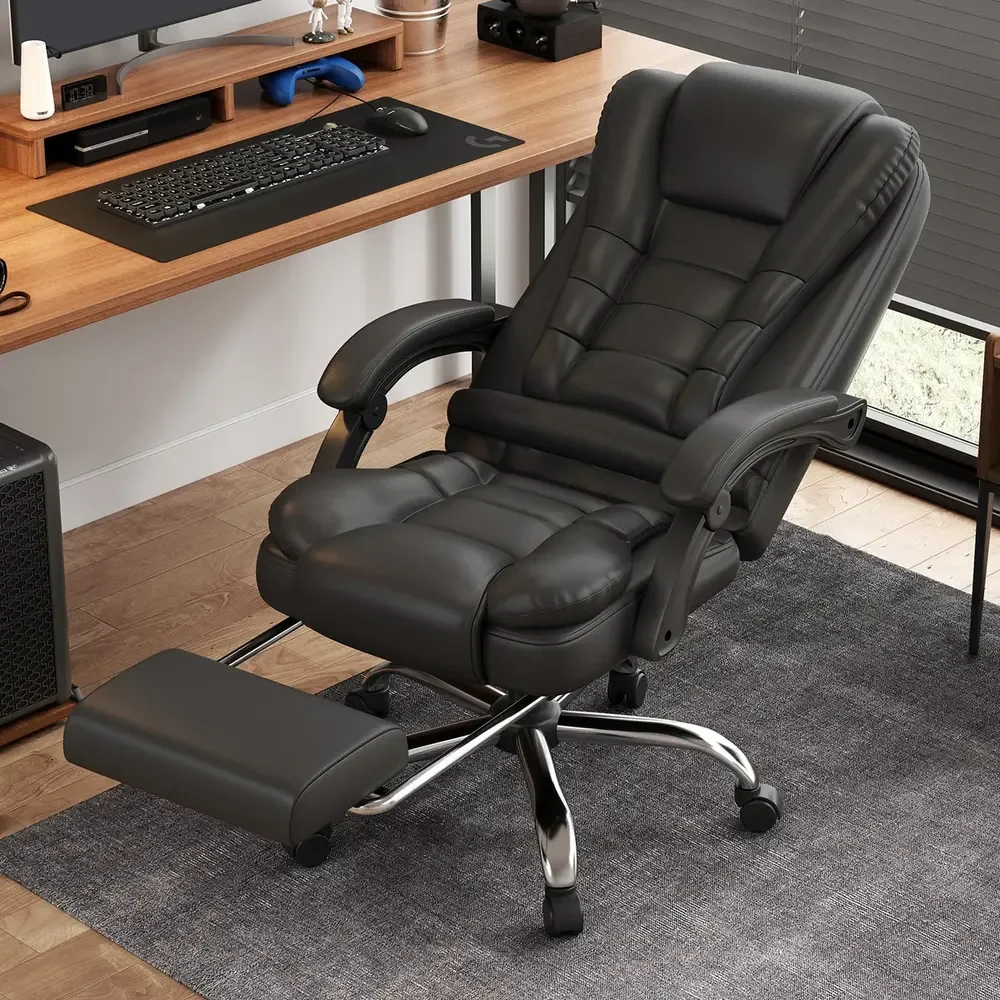 Cadeira Executiva Universal Mix Ergonômica Preta, Com Apoio de Pés e Encosto Reclinável
