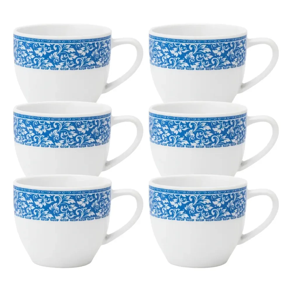 Jogo 6 Xícaras Porcelana Branca Decorada Florida 170ml Xicara De Cafe Floral