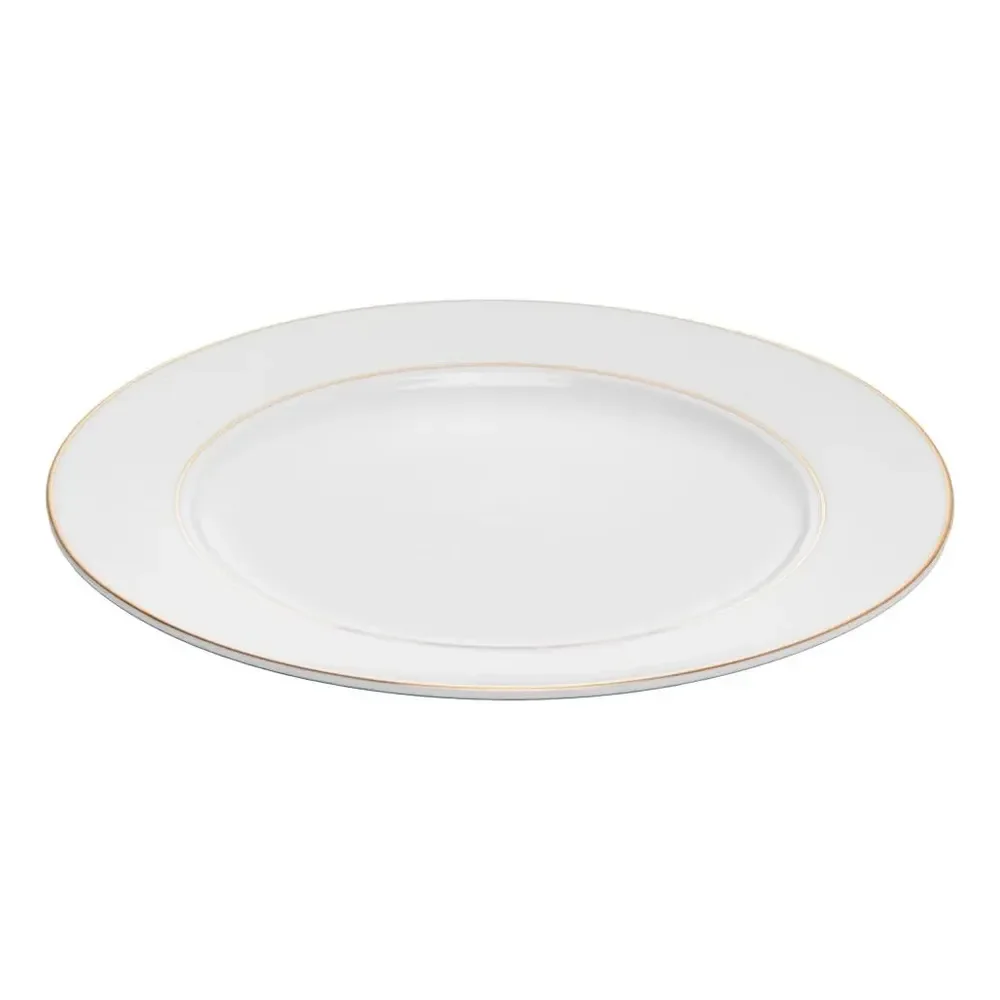 6 Pratos Para Sobremesa Wolff De Porcelana Com Fio De Ouro Branco Lisa Monaco Branco E Dourado Liso