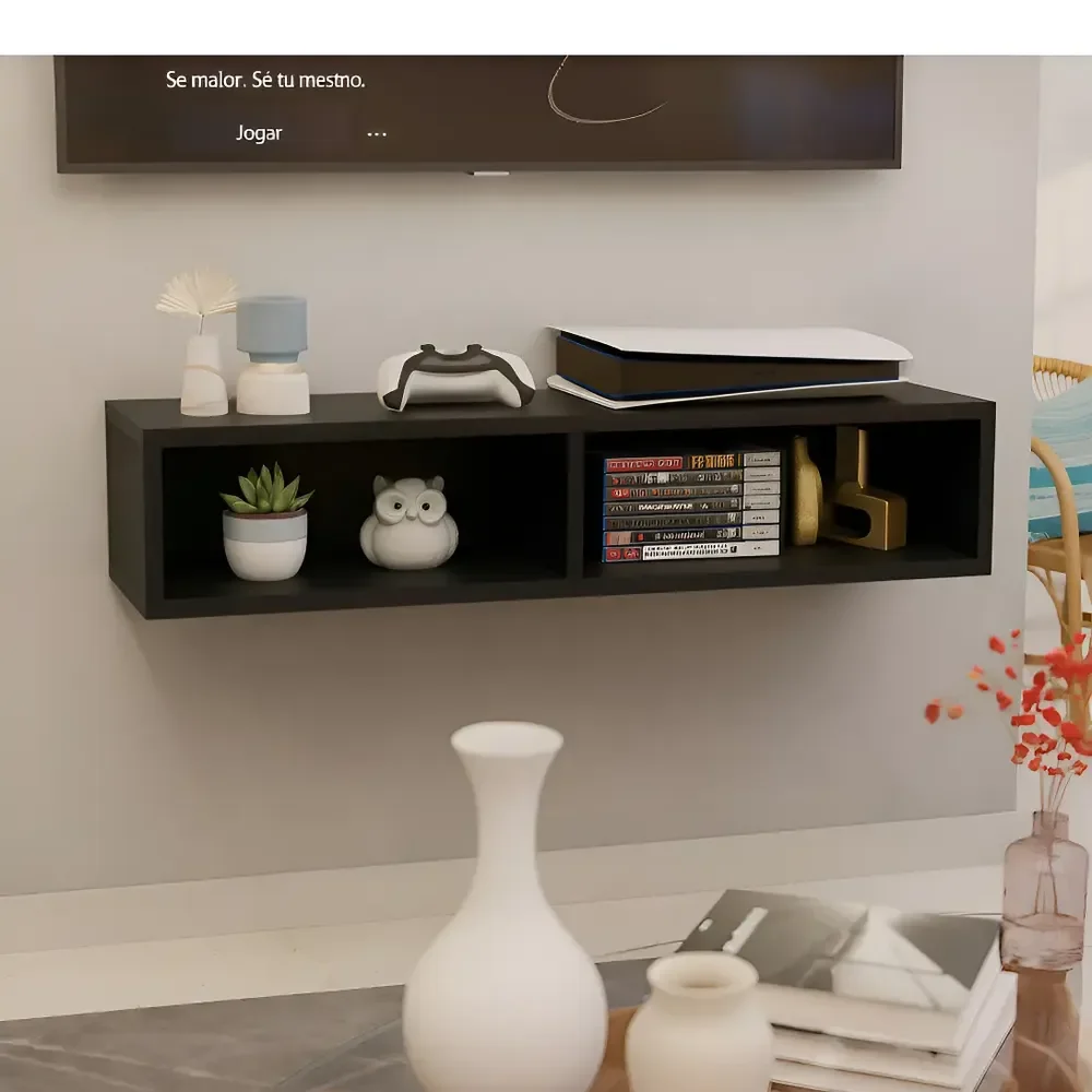 Rack Nicho Suspenso Mdf Moderno Tv Estante Jogos Decoração Preto
