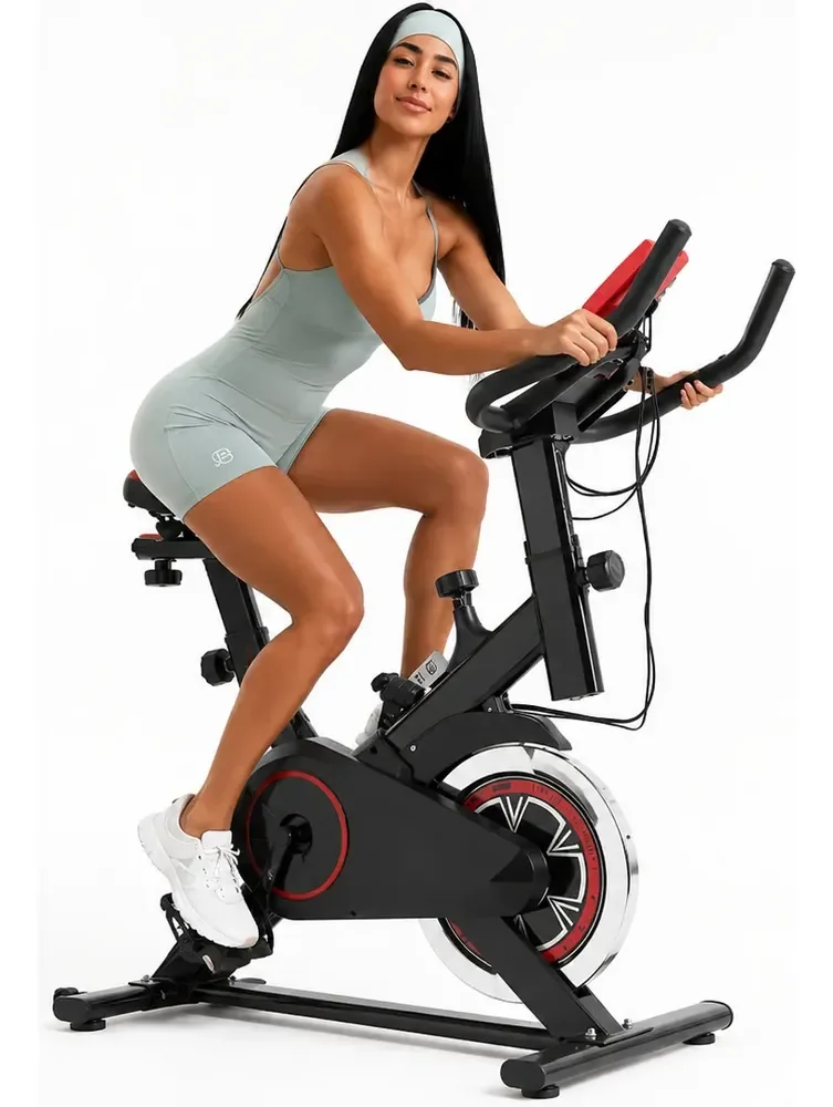 Bicicleta Ergométrica Fitness Para Spinning Mecanica Preto E Vermelho Bateria