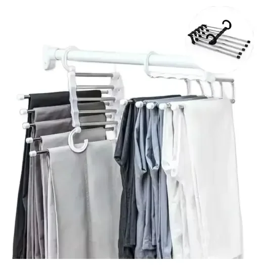 Cabide Multifuncional Organizador Inox Retrátil 5 Divisórias Branco E Cromado