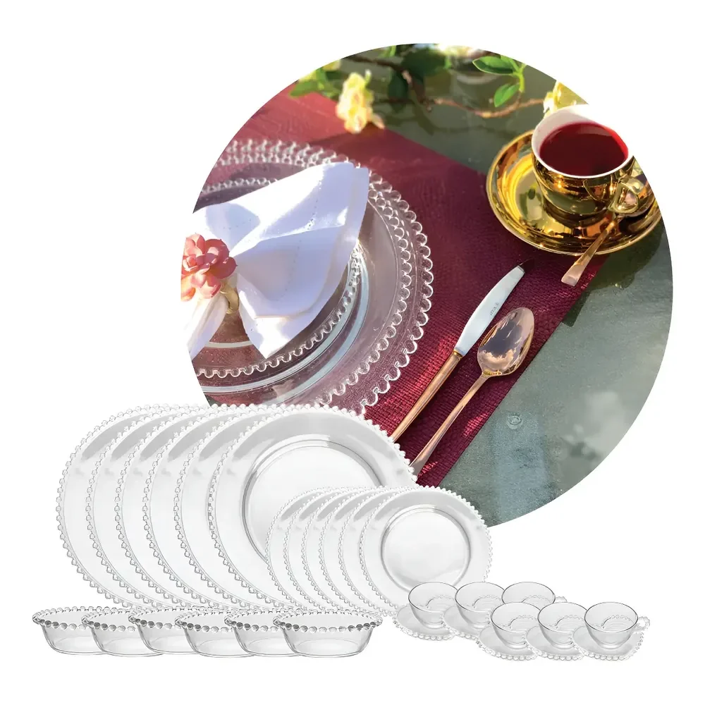 Aparelho De Jantar Wolff Pearl Borda Bolinhas Cristal Com 24 Peças Para Mesa Posta
