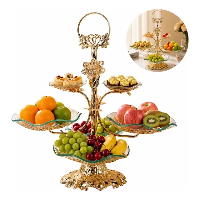 Suporte De Vidro Temperado Metal 3 Camadas Frutas Prato