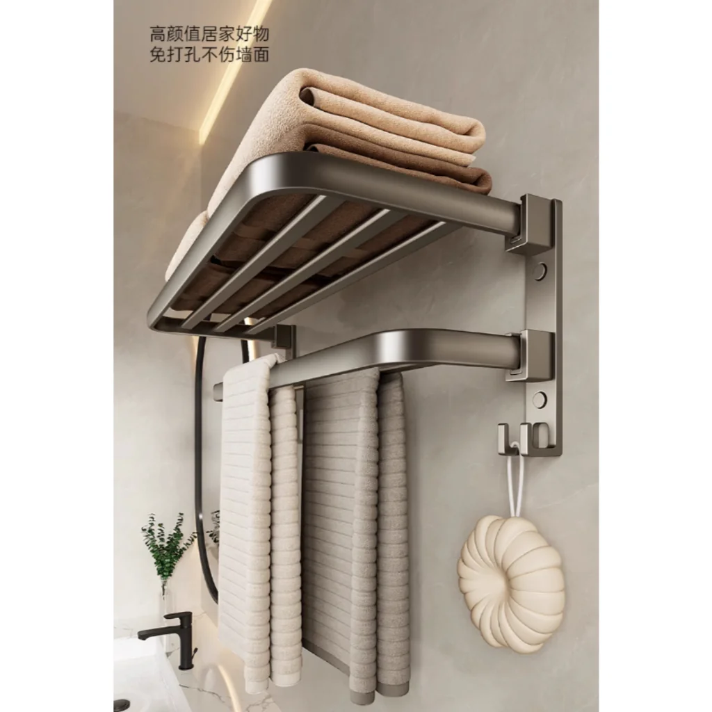 Porta Toalha Suporte Toalheiro Banheiro Duplo Aço Inox Premium Retratil 90° Sem adesivos, precisa fazer furos