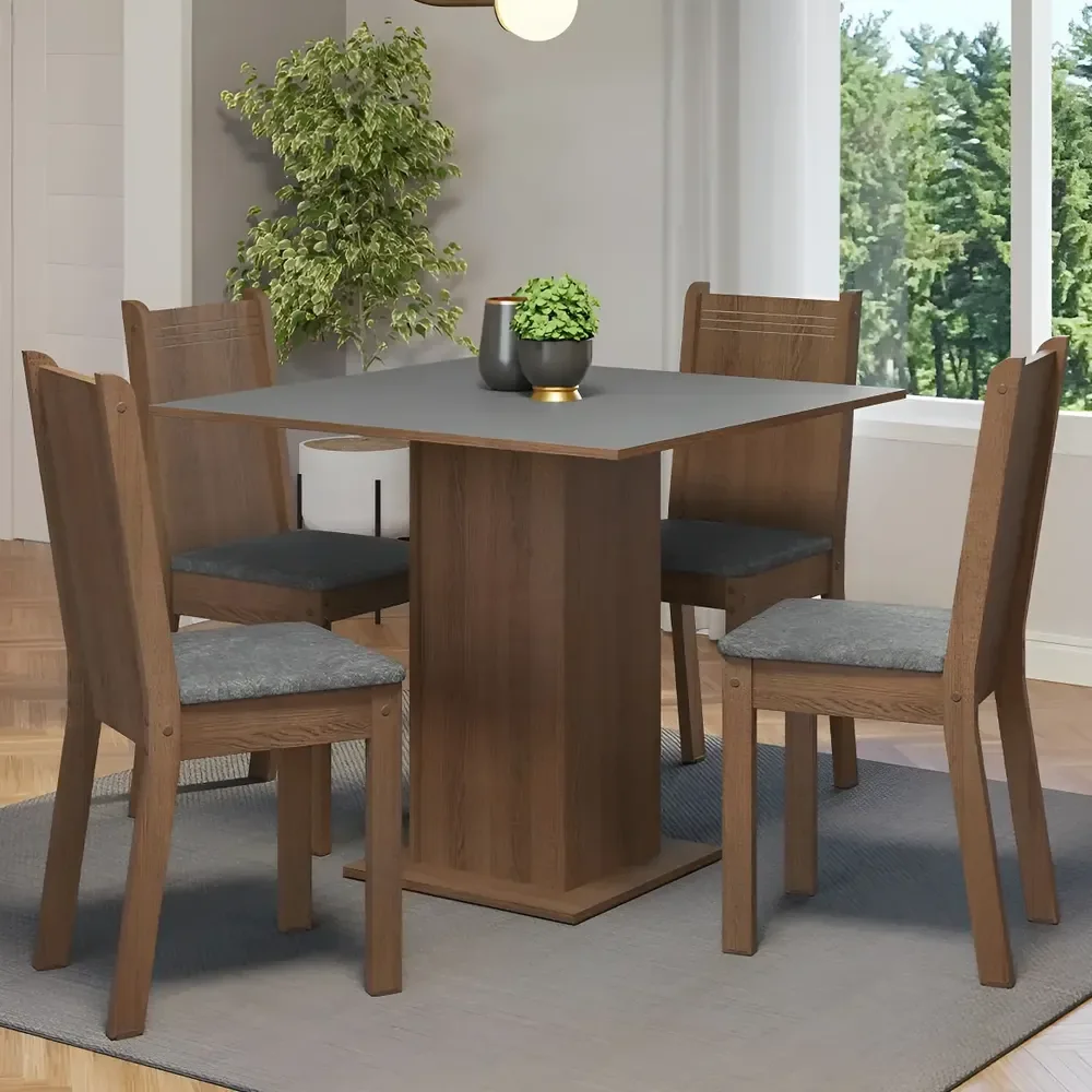 Sala Jantar Mesa Tampo Madeira 4 Cadeiras Samara Madesa Rcs Cor Rustic/cinza/silver Liso