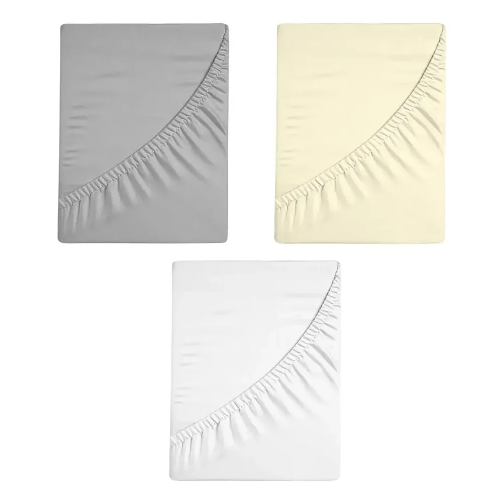 Kit 3 Lençol De Berço Americano Padrão Avulso C/ Elastico Cinza/palha/branco Liso