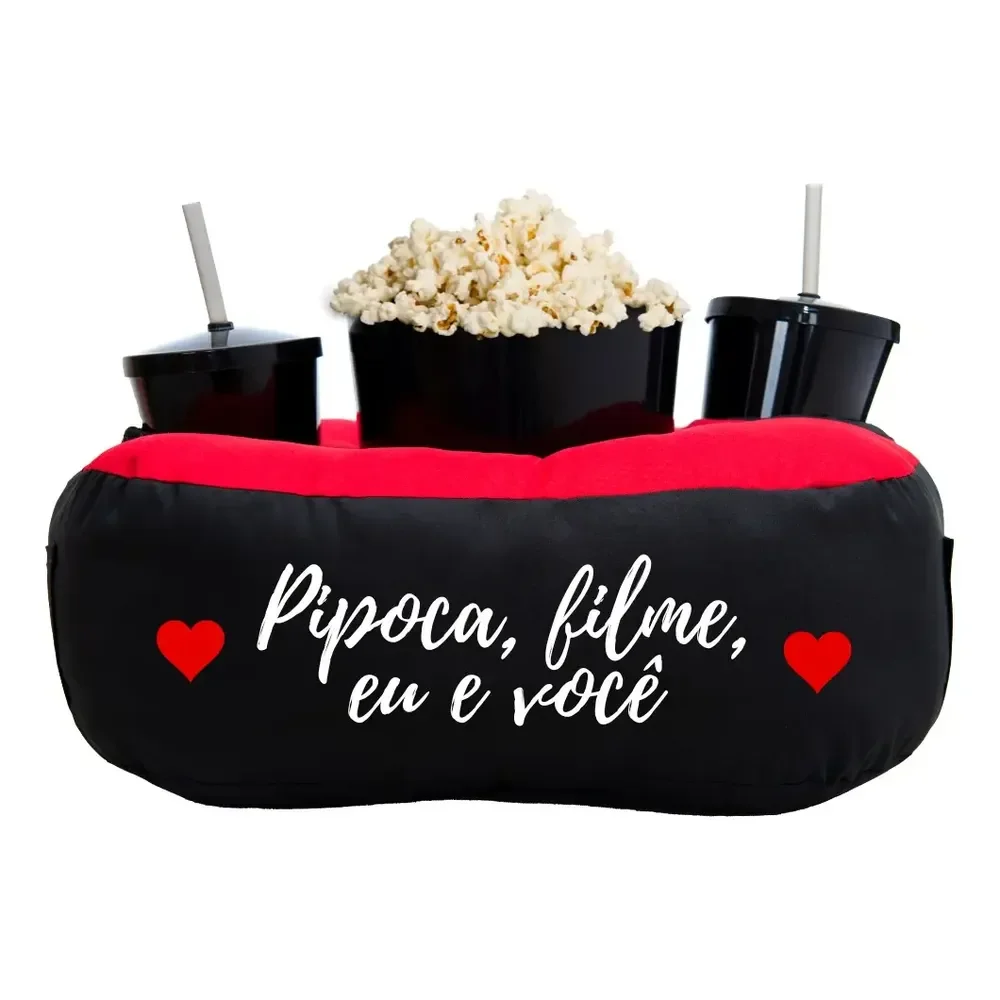 Almofada Porta Pipoca Bicolor Filme, Eu E Você Cor Preto Pipoca Filme, Eu E Você