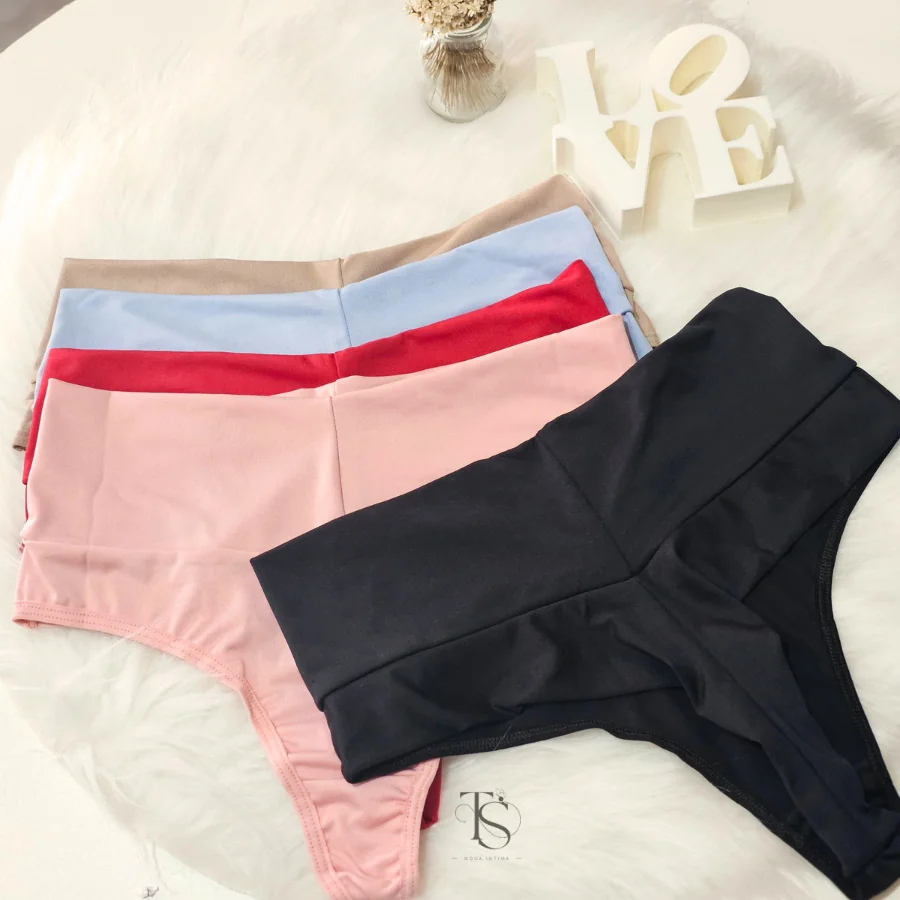 KIT 4 Calcinha Cinta Modeladora Cos Alto Fio Dental Tanga Conforto Cos Alto Duplo Fio Sexy Lingerie Feminina
